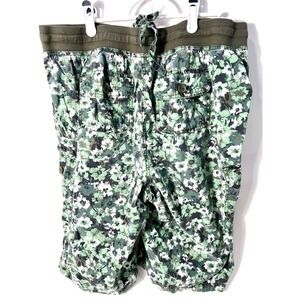 Woman Within Green Floral Cargo Shorts Womens 18W Elastic Waist Pockets